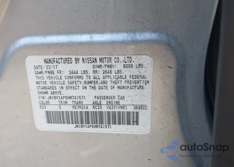 2017 Infiniti Q70 3.7 из США, поврежденный, VIN JN1BY1AP6HM741571